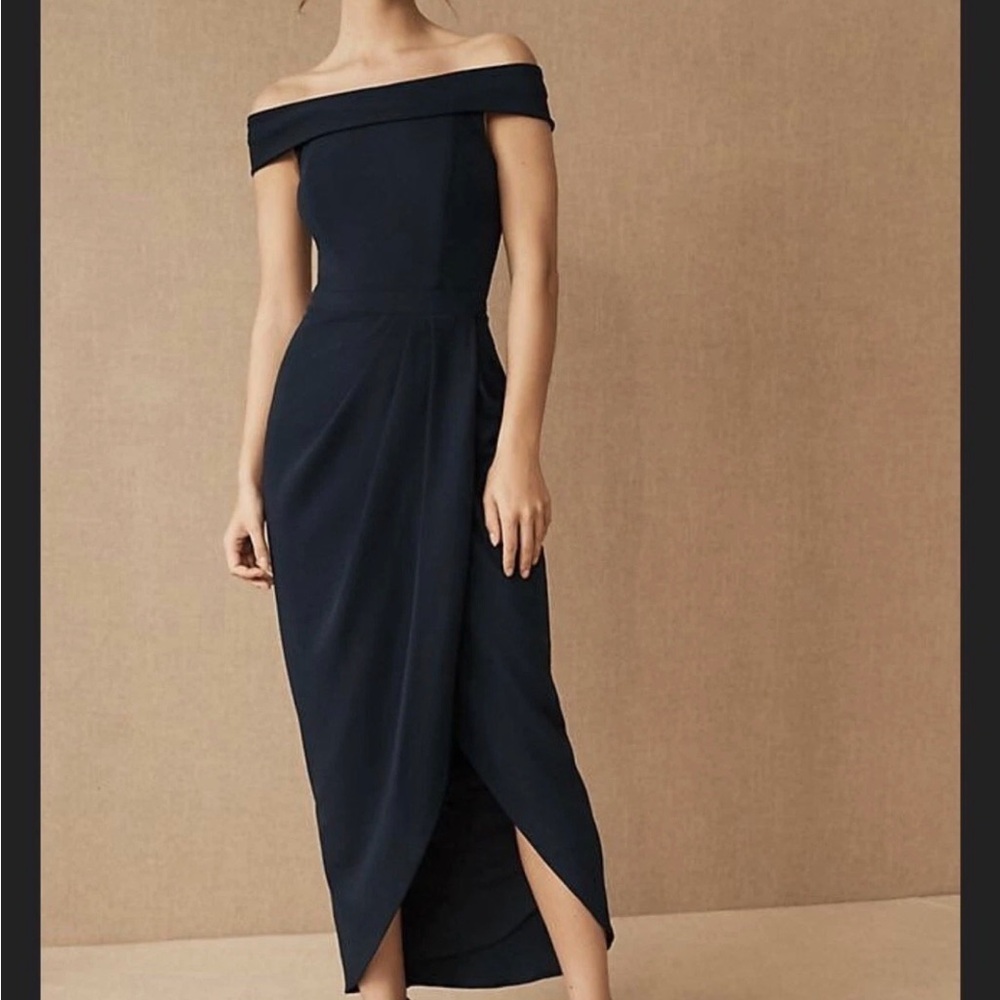 BHLDN Off-Shoulder Navy Midi Dress Anthropologie sz 12